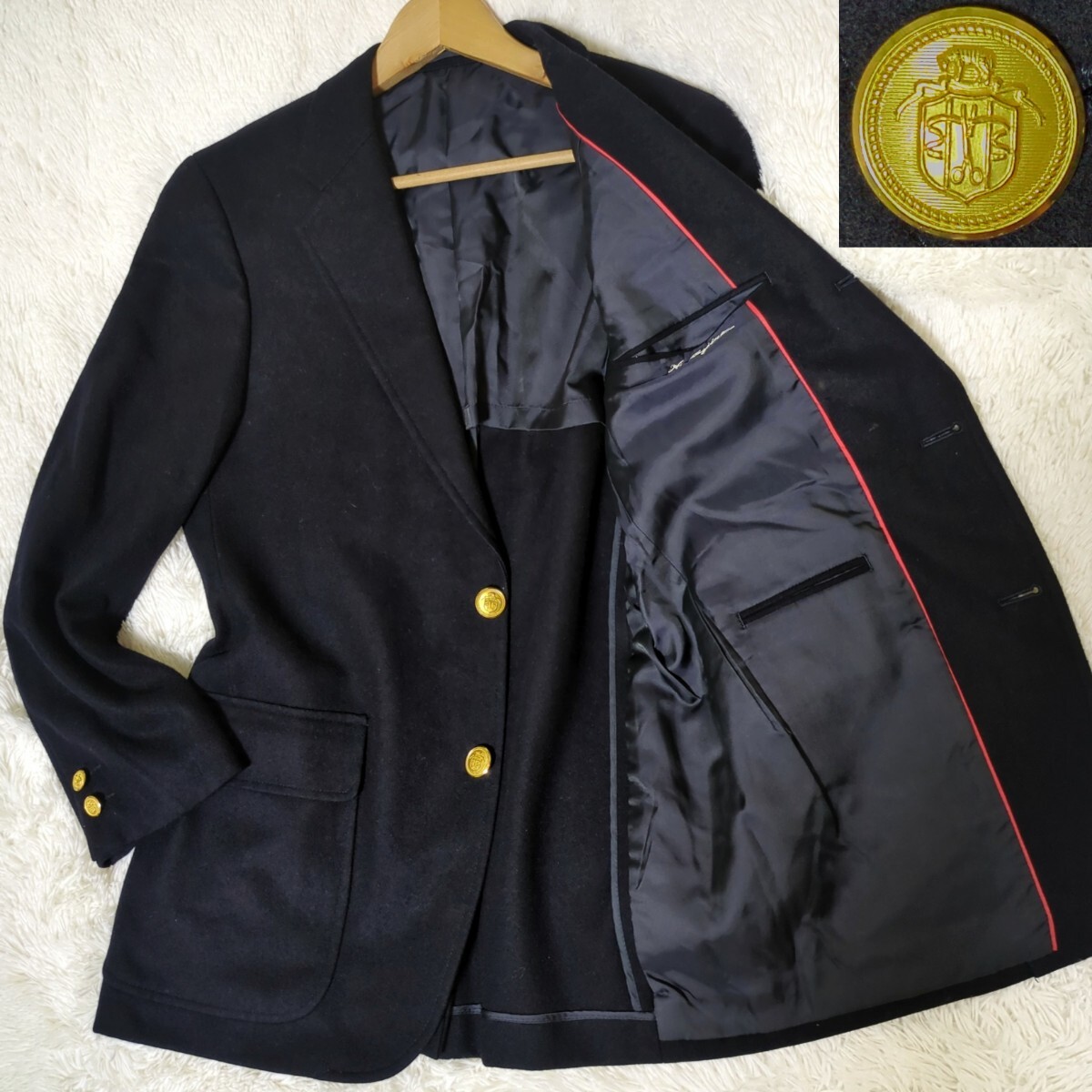 Lサイズ J.PRESS/ジェイプレス ウール テーラード ジャケット/ブレザー/紺ブレ エンブレム 刻印 メタル 金ボタン ネイビー メンズ ビジネス拍卖