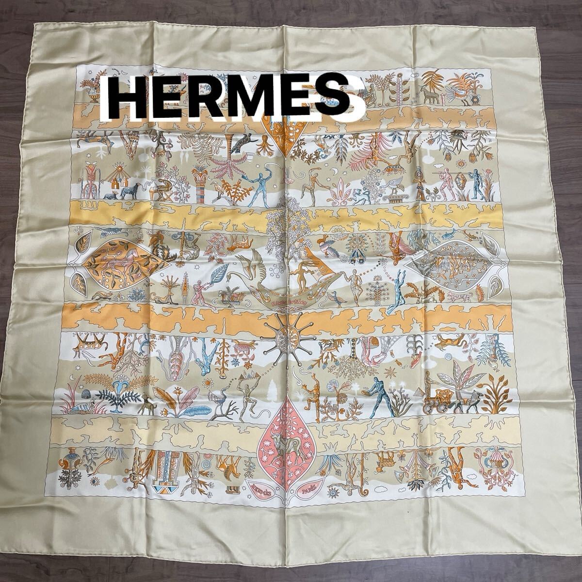 HERMES スカーフ エルメス シルク100 カレ90 イエロー シルク 大判 カレ Hermes拍卖