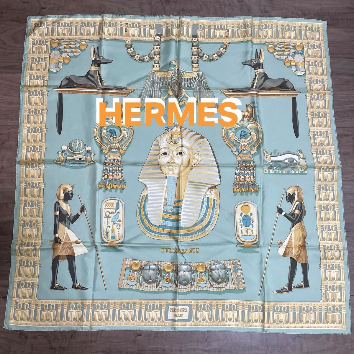 HERMES エルメス スカーフ 大判 シルク100 カレ90 シルク ツタンカーメン ブルー ファッション拍卖