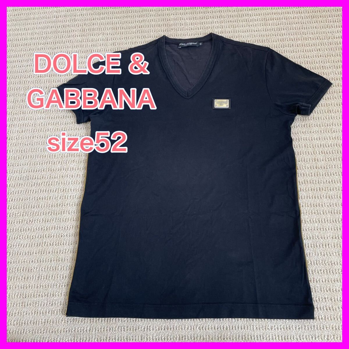 メタルプレートドルチェアンドガッバーナ 半袖 Tシャツ Vネック 黒拍卖