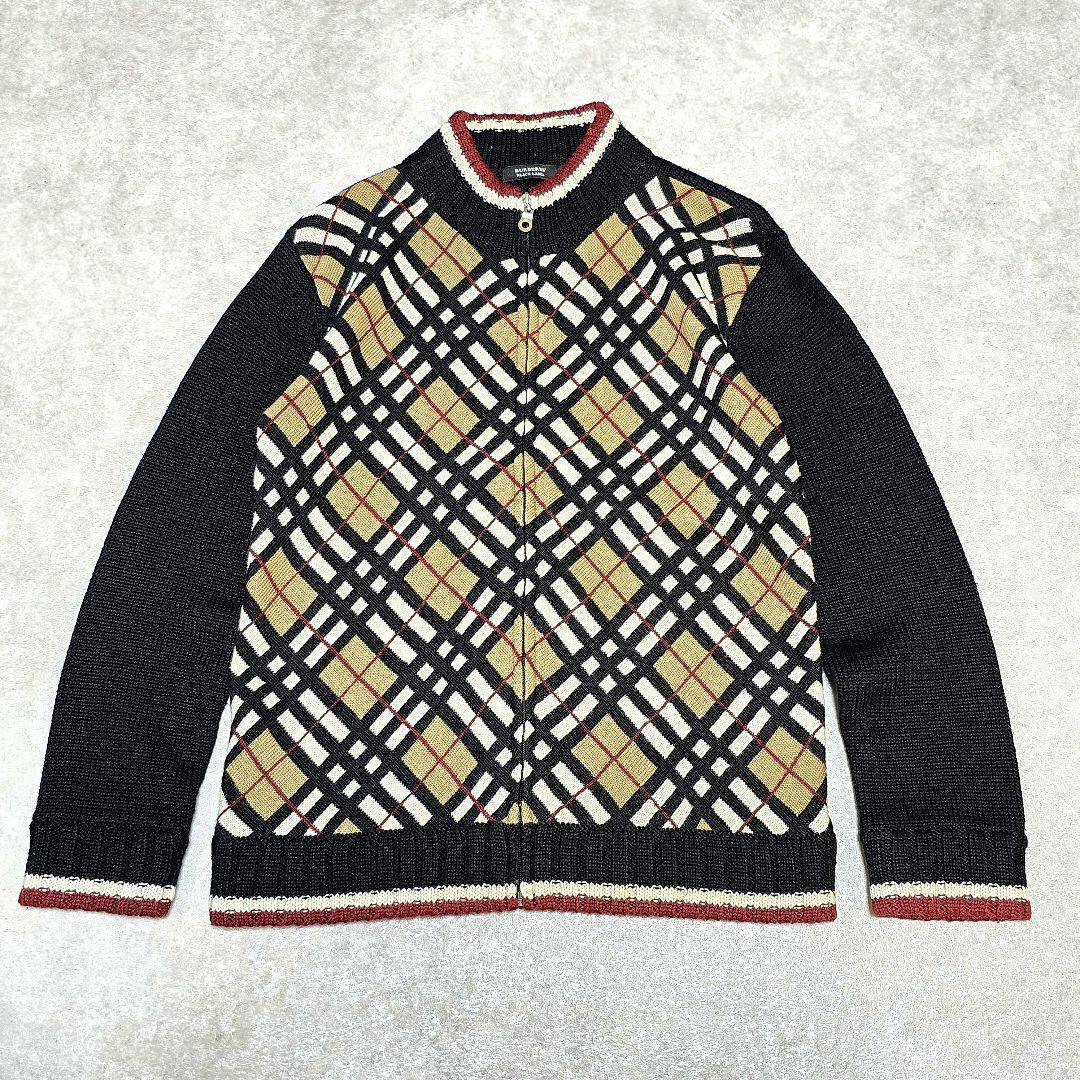 良品 BURBERRY BLACK LABEL バーバリーブラックレーベル 2 M ノバチェック ドライバーズニット セーター ハイネック拍卖