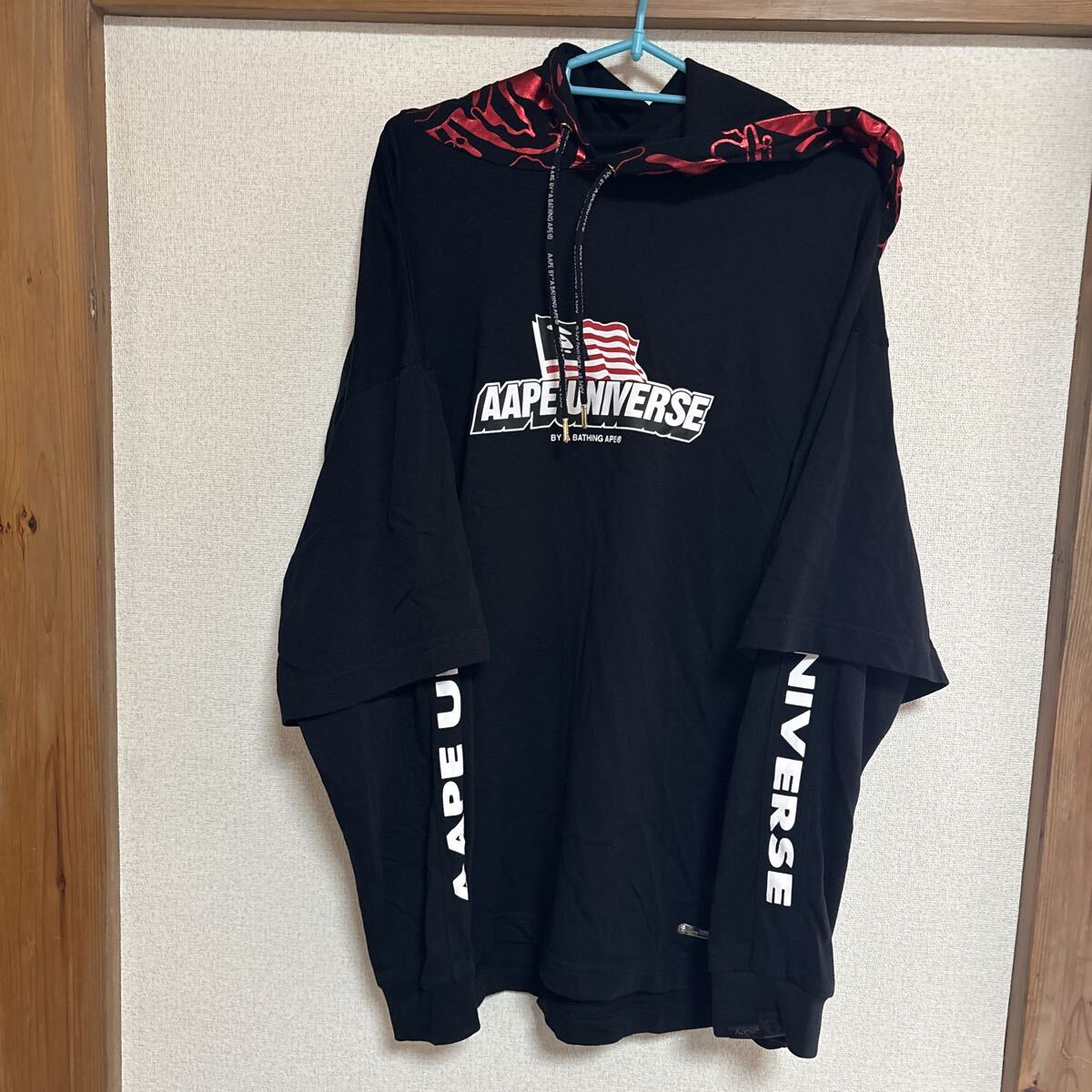 アベイシングエイプ A BATHING APE・薄手重ね着風パーカー・サイズM・ブラック・中古拍卖