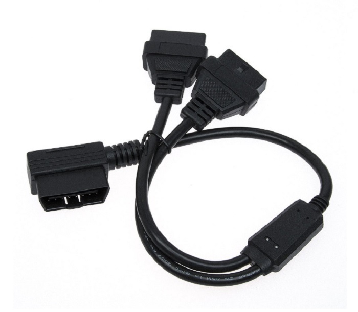 送料無料!■50cm! OBD2用 16PIN延長 2分岐ケーブル ハーネス 2ポート L型拍卖