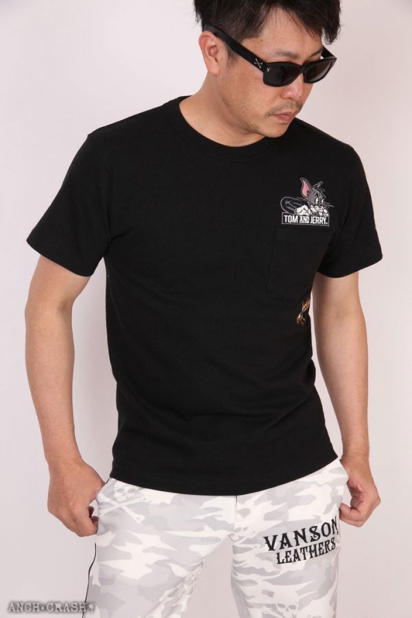 バンソン VANSON トムとジェリー コラボ 半袖 Tシャツ ブラック【XXLサイズ】TJV-2023 TOM AND JERRY 刺繍 アメカジ拍卖