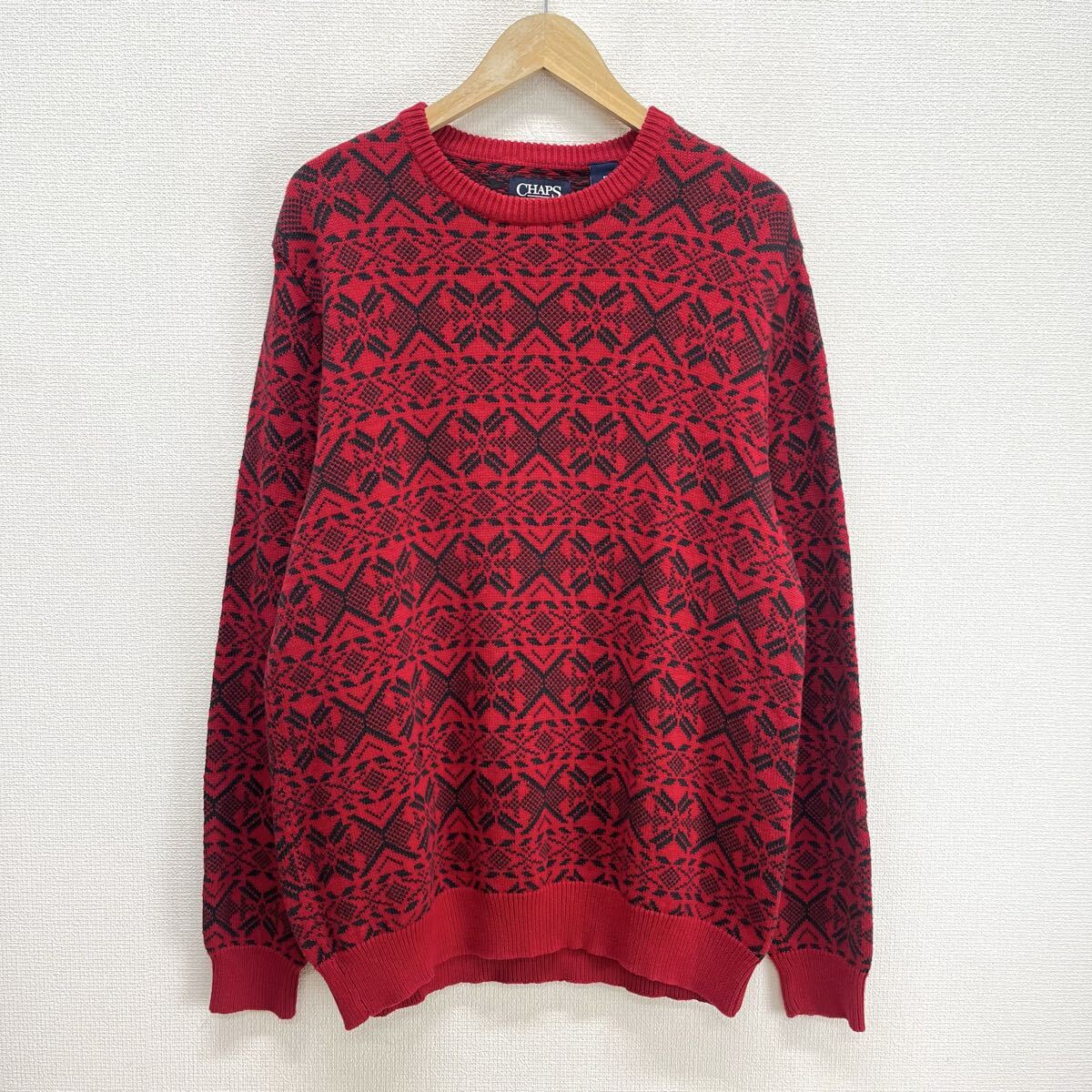 CHAPS チャップス コットンニット セーター プルオーバー 総柄 M 10128047拍卖