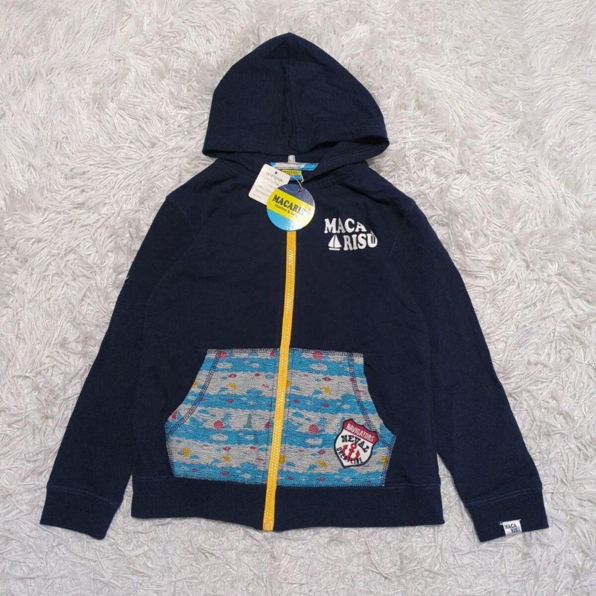 【送料無料】タグ付き未使用 MACARIS 長袖 パーカー 羽織り 130cm ネイビー キッズ 子供服拍卖