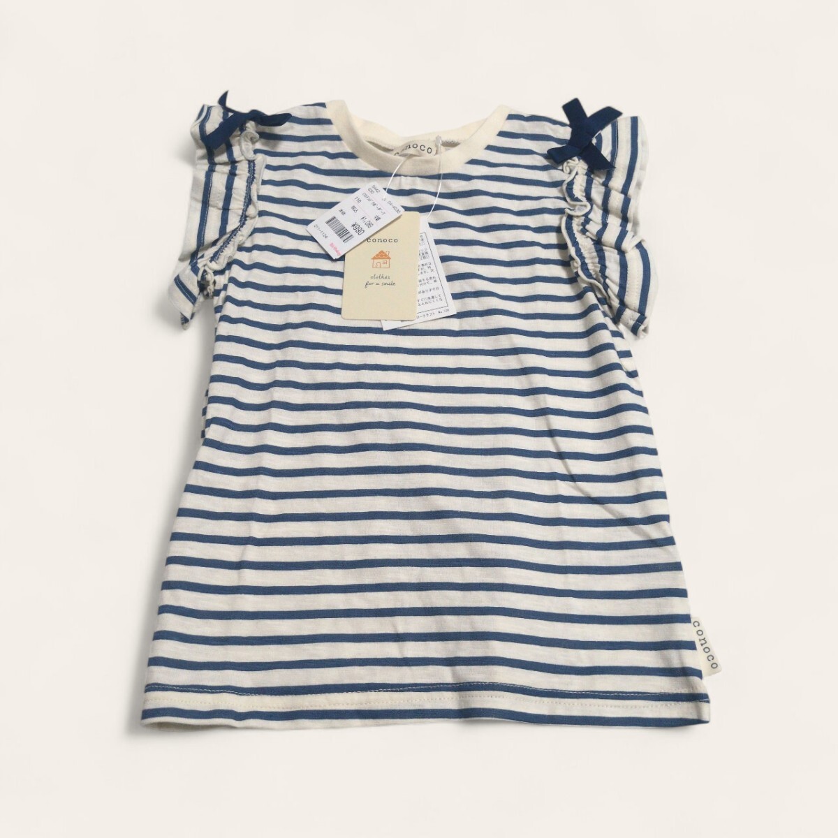 【送料無料】タグ付き未使用 conoco 半袖 Tシャツ トップス 110cm ボーダー リボン キッズ 子供服拍卖