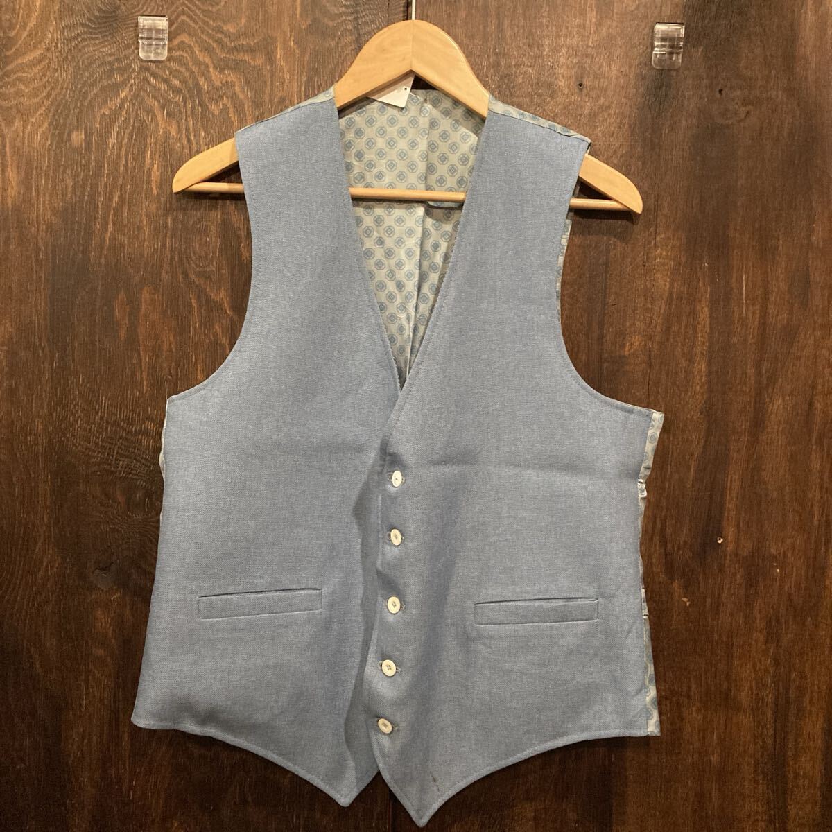 アメリカ古着 スーツベスト ジレ サックス ジレベスト リバーシブル オッドベスト Lサイズ相当拍卖