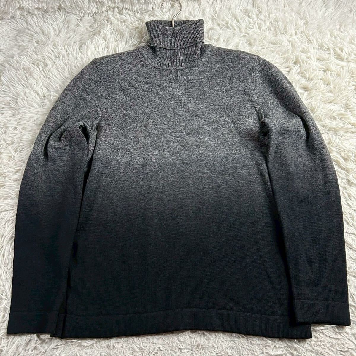 ●極美品/希少XXL相当 ARMANI COLLEZION アルマーニコレツィオーニ タートルネック 編み込み リブニット セーター グラデーション 伊製 52拍卖