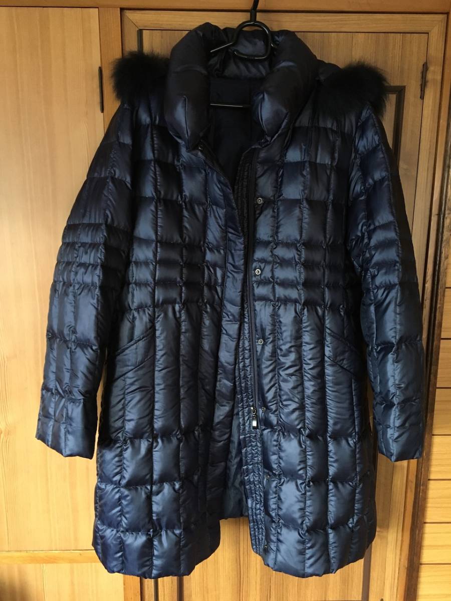 ダウンコート ロング 脱着フード ファー付 L 藍色拍卖