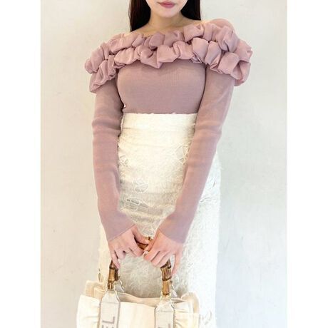 スナイデル デザインフリルニットTOPS ピンク サイズ F SNIDEL 新品 タグ付き SWNT241158拍卖