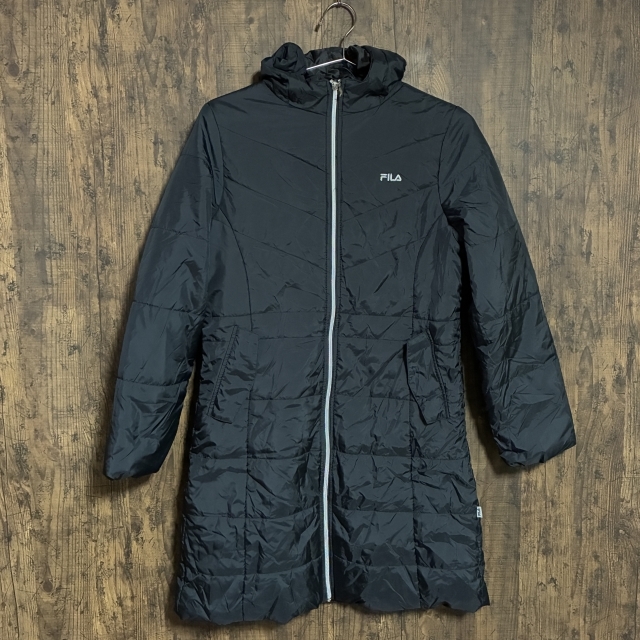 C39◇FILA | フィラ 中綿コート ロングコート ブラック レディース Lサイズ 中古品拍卖