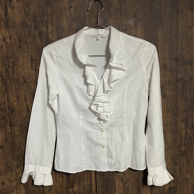 C42◇NARACAMICIE | ナラカミーチェ フリルブラウス ストライプ ホワイト レディース MIサイズ 中古品拍卖