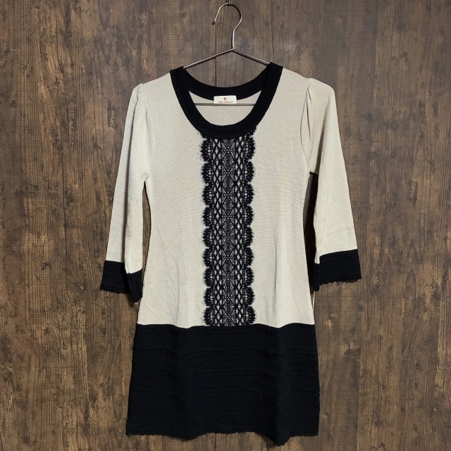 C42◇Pink Diamond | ピンクダイヤモンド ニットワンピース レース編み ベージュ レディース Mサイズ 中古品拍卖