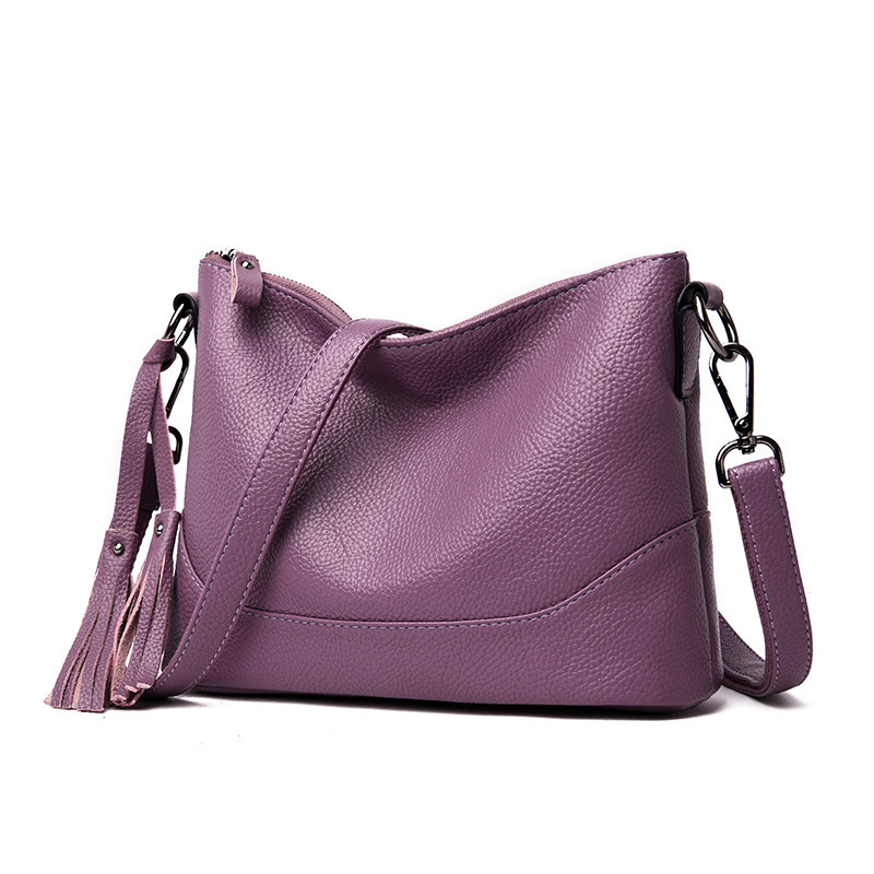 新入荷 お色選択可 本革 牛革 100%イタリアンレザー 2way ショルダーバッグ タッセル付き ハンドバッグ 斜めがけ パープル拍卖