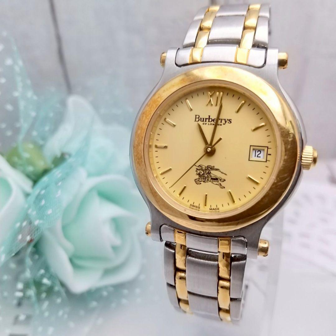 稼働品 バーバリー デイト機能付き 腕時計 レディース ホースロゴ拍卖
