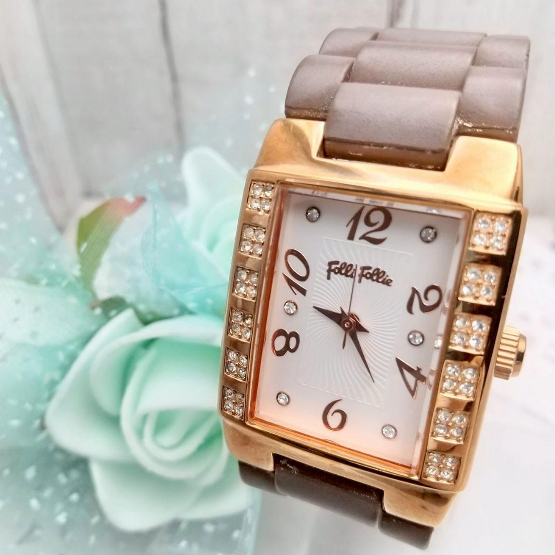 稼働品 フォリフォリ ストーン付き 腕時計 レディース レクタンギュラー拍卖