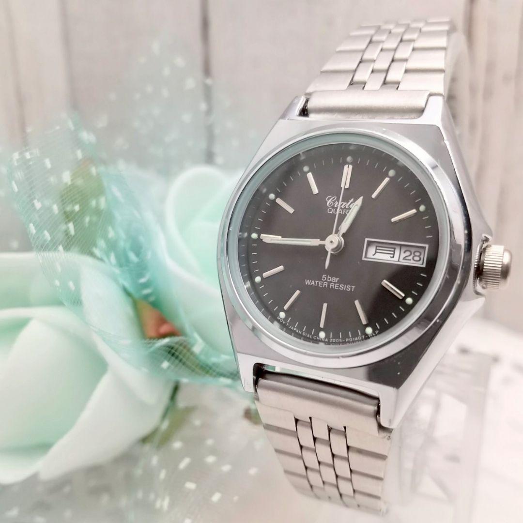 稼働品 美品 Q&Q デイデイト機能付き 腕時計 レディース クォーツ式拍卖