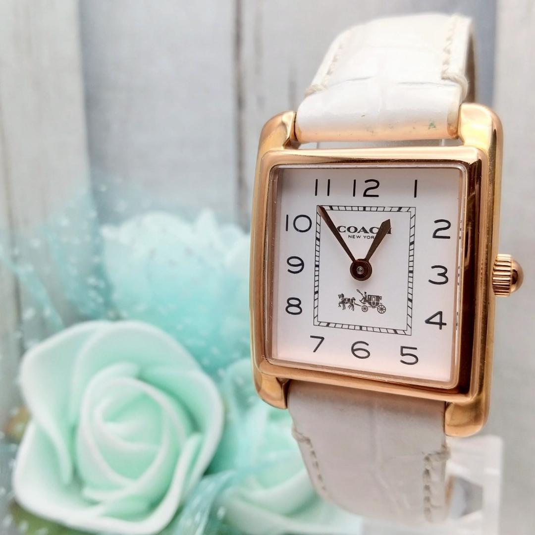 稼働品 コーチ レディース 腕時計 四角形 馬車ロゴ拍卖