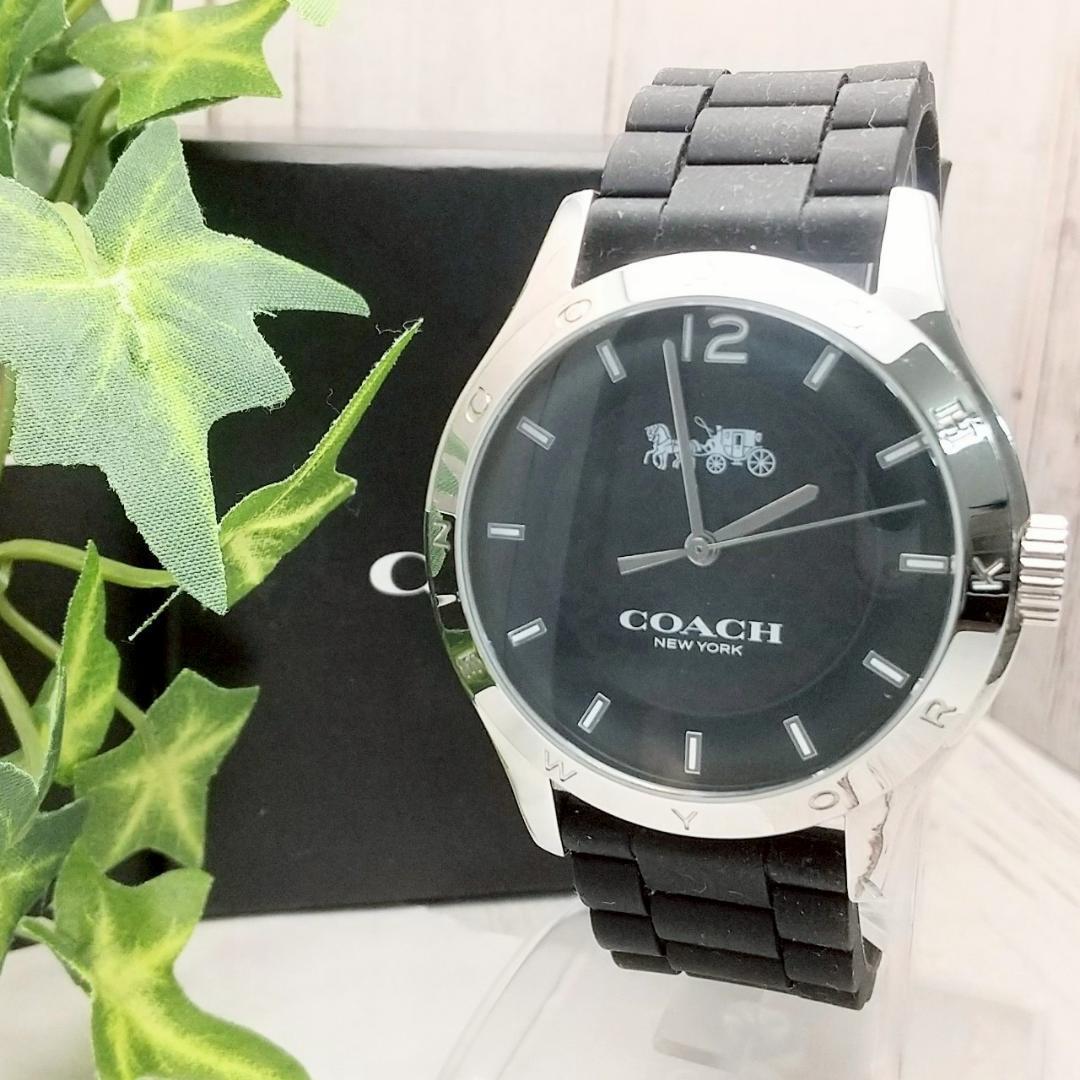 稼働品 コーチ メンズ 腕時計 シグニチャー黒文字盤 馬車ロゴ 箱あり拍卖