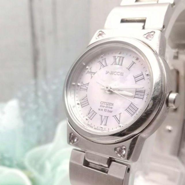 稼働品 ウィッカ 腕時計 シェル文字盤 ストーン付き エコドライブ拍卖