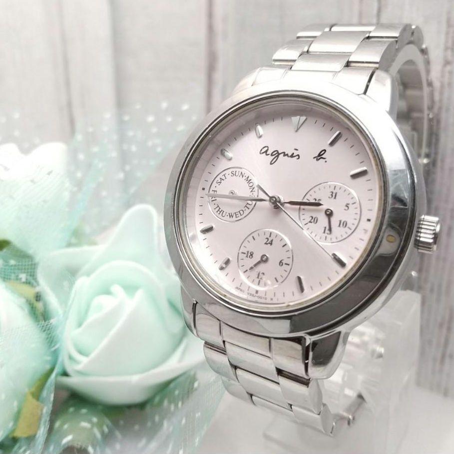 稼働品 アニエスベー デイデイト機能付き 腕時計 文字盤 ピンク拍卖