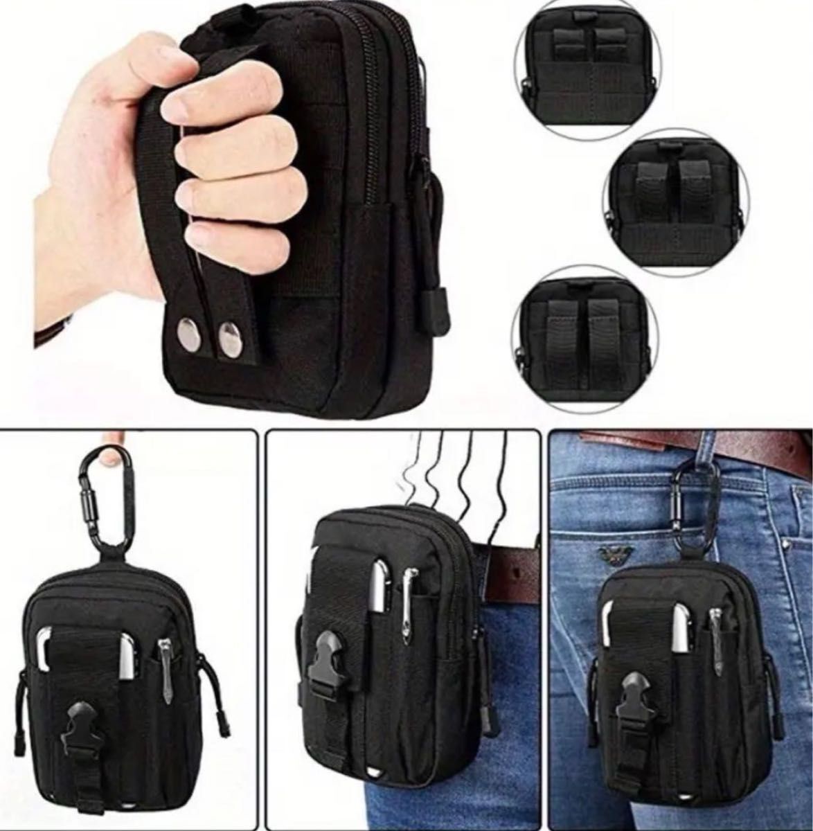 ウエストポーチベルトポーチ 黒 ブラック マルチケース 収納 サバゲー ヒップポーチ カジュアル拍卖