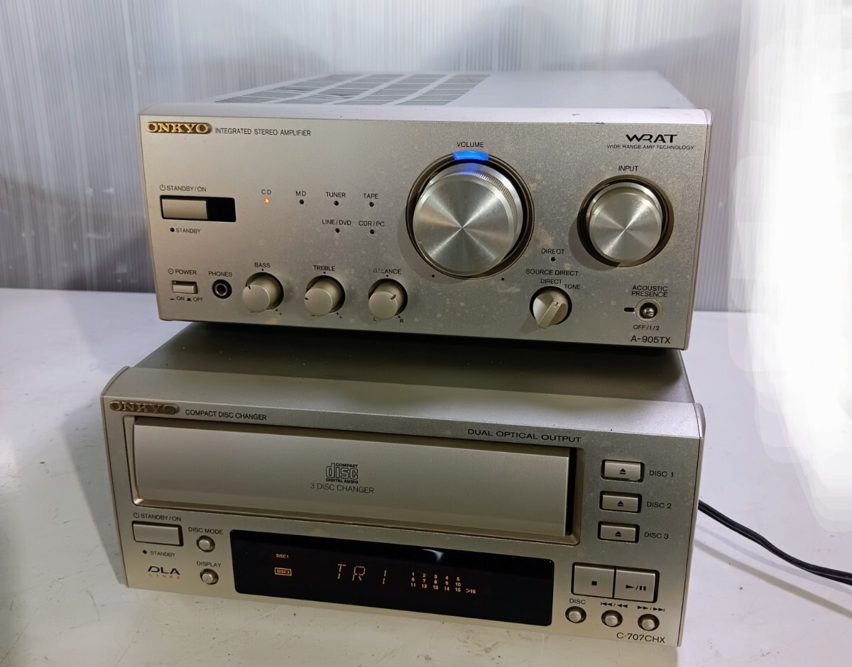 【1円スタート】 ONKYO プリメインアンプ CDチェンジャー A-905TX C-707CHX 通電確認済み ジャンク品 E1498拍卖