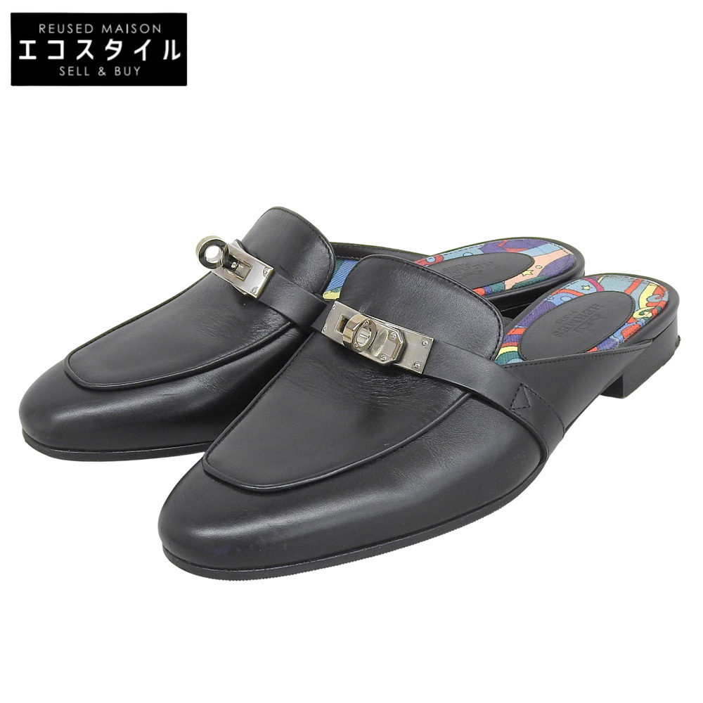 HERMES エルメス オズ ケリー金具 フラット シューズ ミュール レディース ブラック 35拍卖