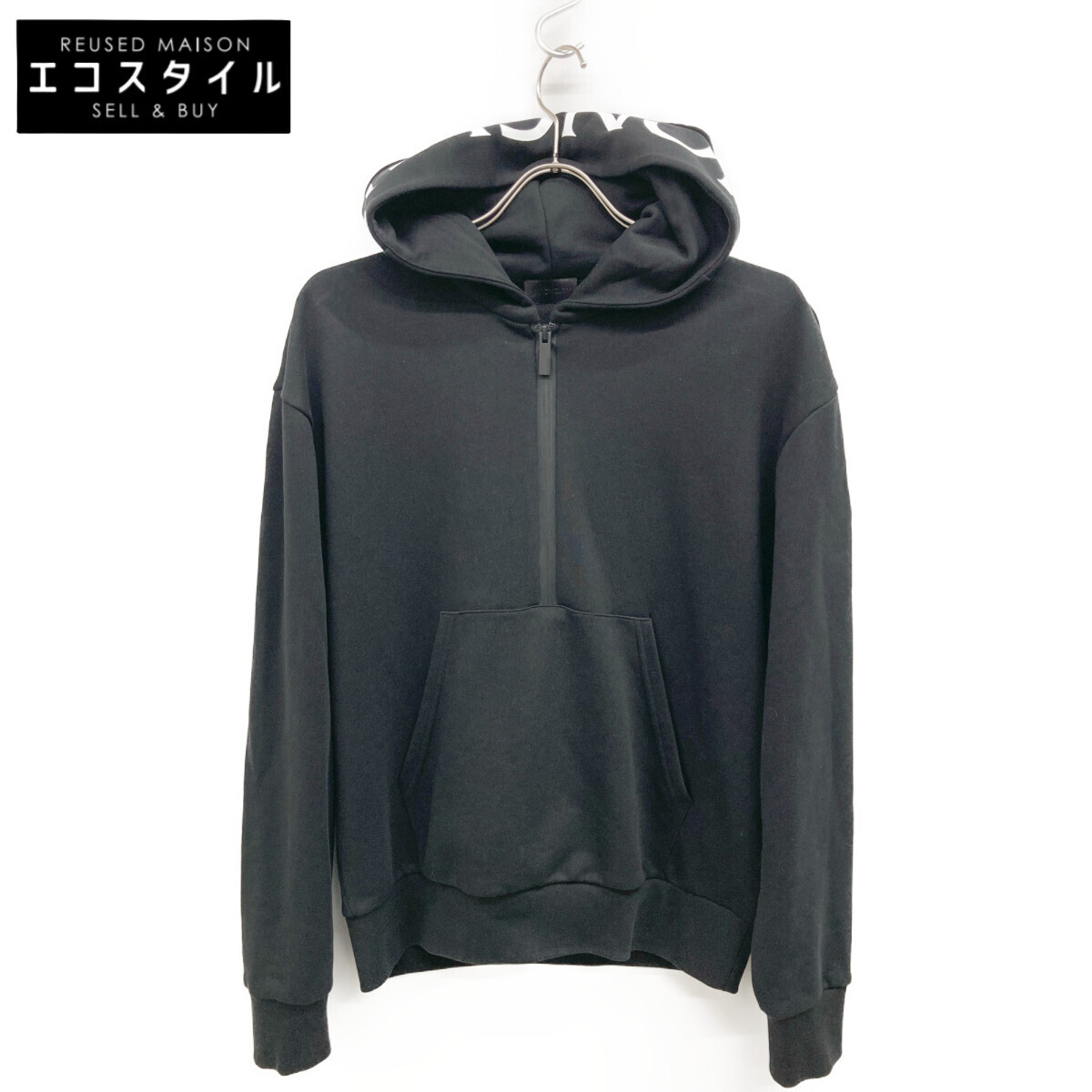 MONCLER モンクレール 21年 ブラック HOODIE ハーフジップパーカ ブラック XS トップス コットン メンズ 中古拍卖