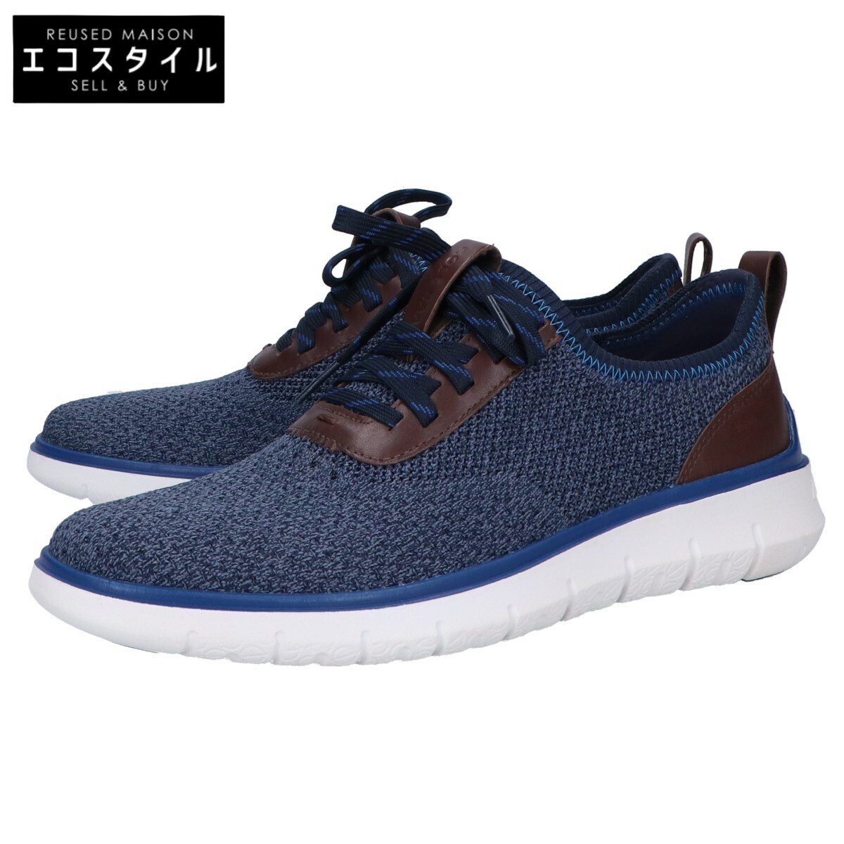 Cole Haan コールハーン 新品同様 C32048 ジェネレーション ゼログランド スティッチライト レザー シューズ 25 ネイビー メンズ拍卖