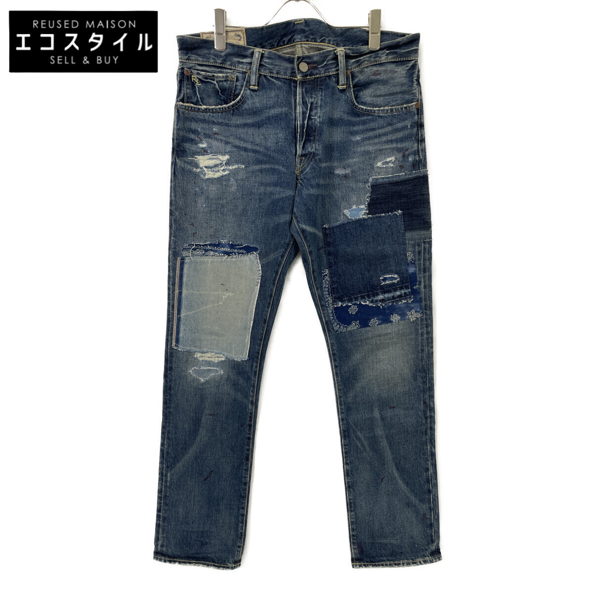 国内正規/ POLO RALPH LAUREN ポロ ラルフローレン USED加工 ボタンフライ デニムパンツ/ ボトムス 32 ブルー メンズ拍卖
