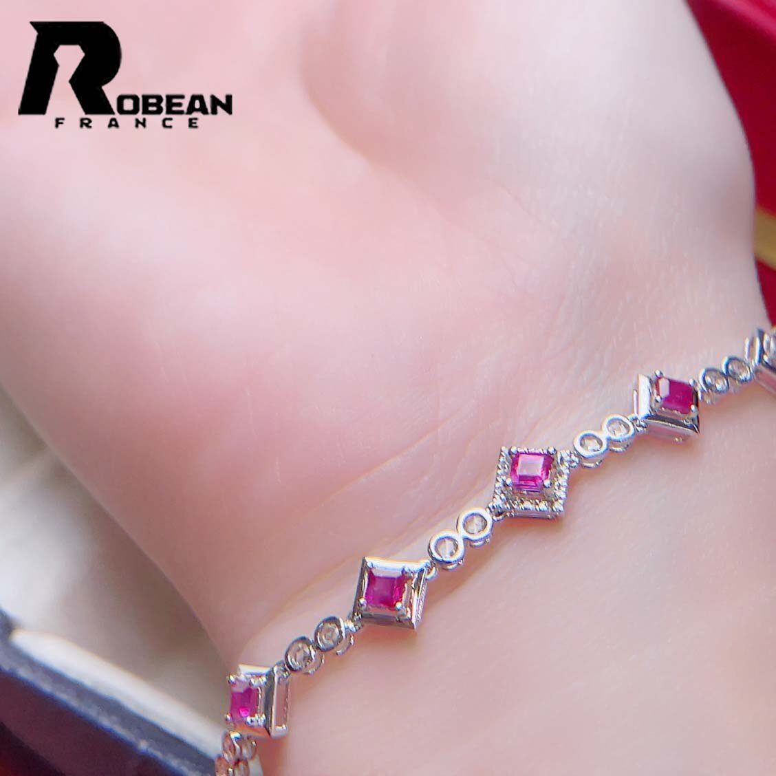 夢色 EU製 定価160万円★ROBEAN・ルビー・ブレスレット★パワーストーン 天然石 綺麗 ホワイトサファイア付き K18(18金)00121139拍卖