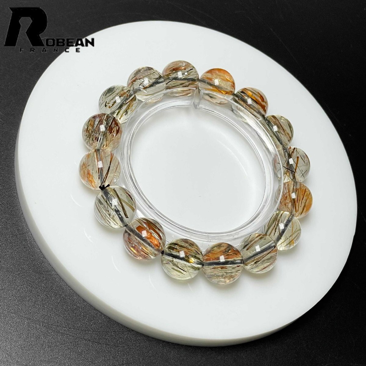 高級 EU製 定価18万円★ROBEAN・ゴールドスーパーセブン★パワーストーン ブレスレット 天然石 原石 綺麗 お守り 12.8-13.3mm M0729099拍卖