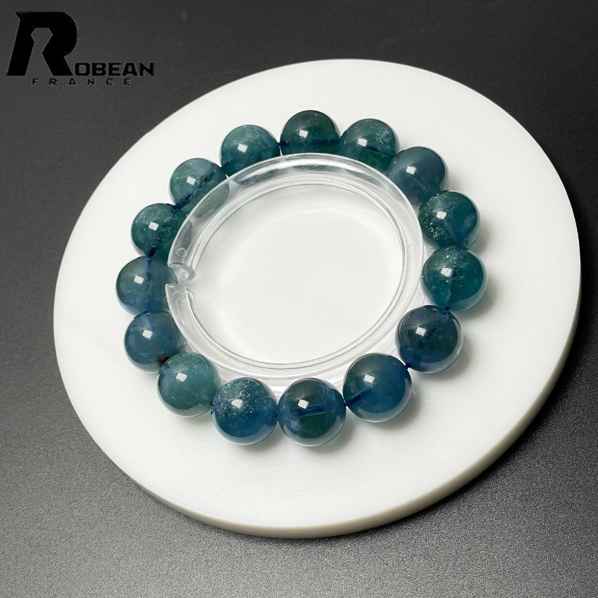 上級 EU製 定価20万円★ROBEAN・ブルーグリーンアクアマリン★パワーストーン ブレスレット 天然石 原石 お守り 13.9-14.4mm M0626682拍卖