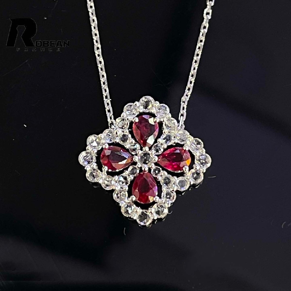 高級 EU製 定価145万円★ROBEAN・ルビー・ネックレス★ホワイトサファイア 天然石 綺麗 勝利の石 プレゼント K18(18金)00129274拍卖