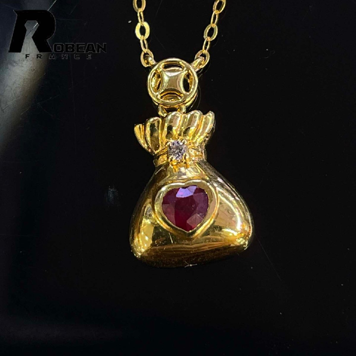 綺麗 EU製 定価76万円★ROBEAN・ルビー・ネックレス★パワーストーン 天然石 綺麗 ホワイトサファイア付き K18(18金)00118066拍卖