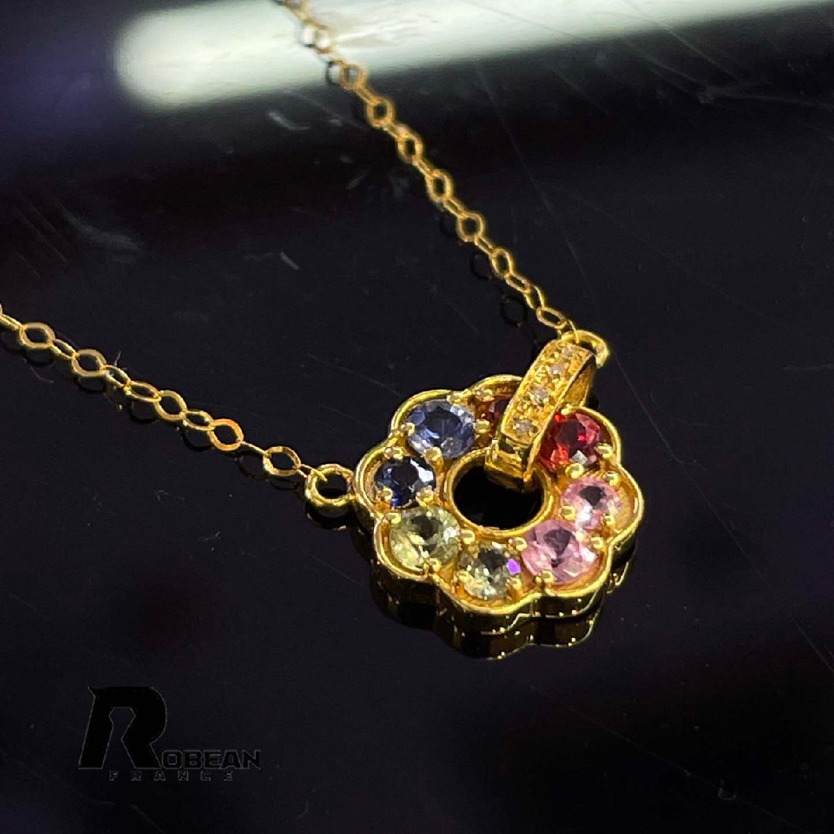 逸品 EU製 定価50万円★ROBEAN・ファンシーカラーサファイア★ネックレス&ダイヤモンド 天然石 綺麗 華やか K18(18金)00120498拍卖