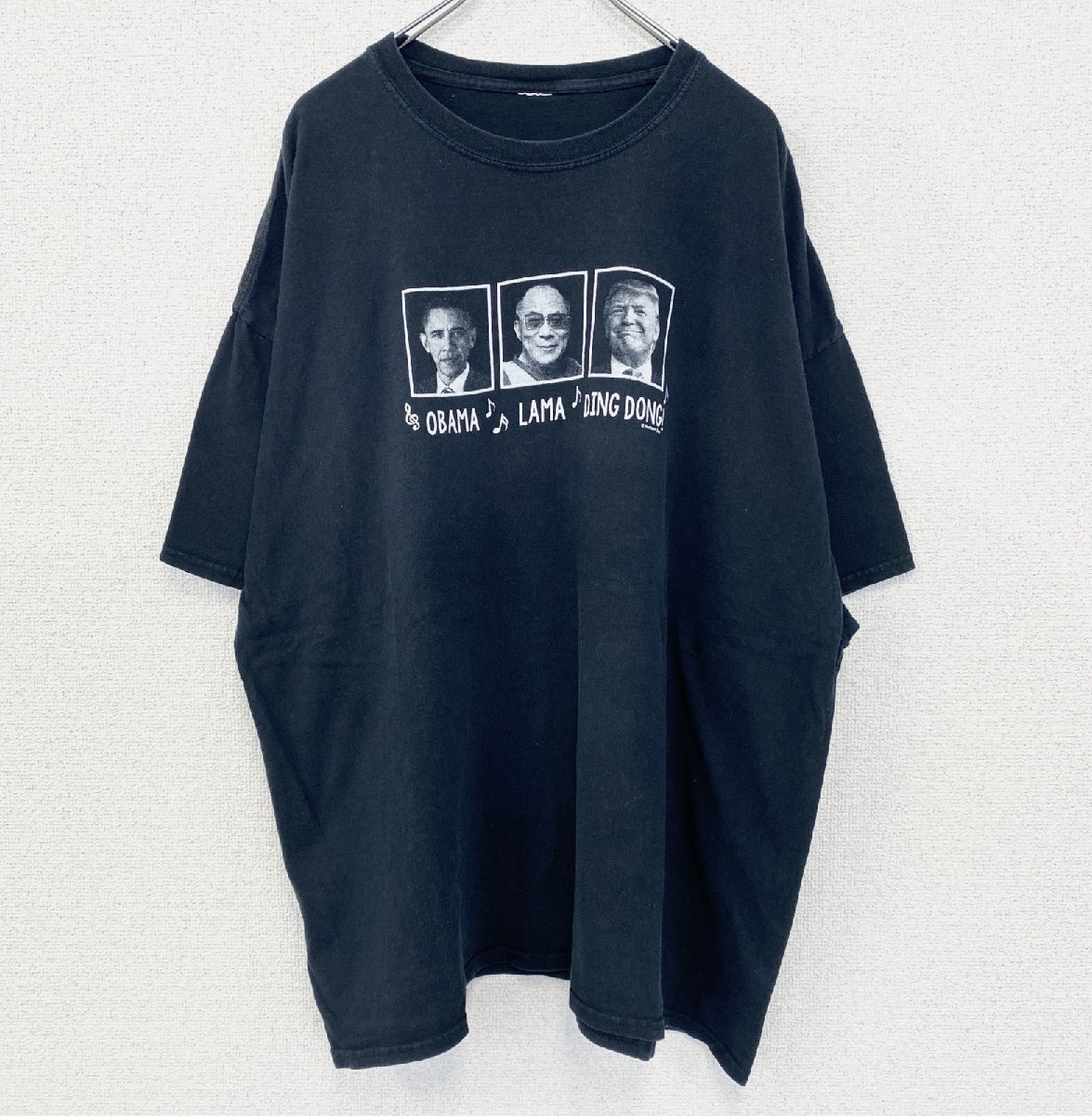 古着 used ノーブランド 半袖デザインプリントTシャツ アメリカ大統領 ビッグT 黒 レトロ クルーネック 2XLサイズ拍卖