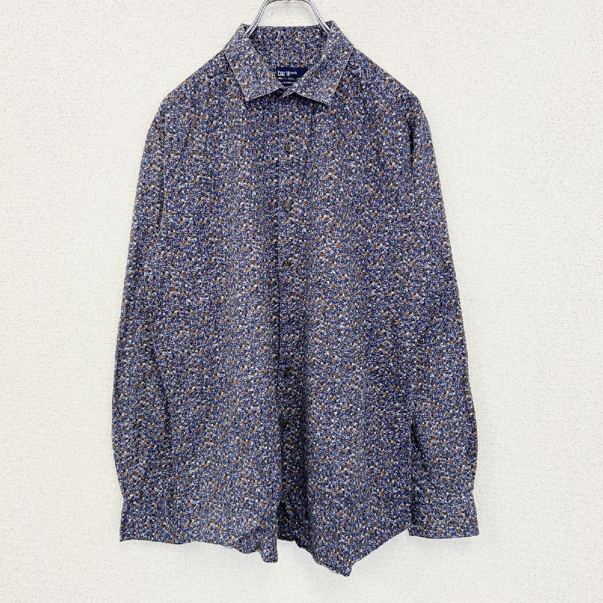 古着 used bar III 長袖花柄シャツ 総柄 スリムフィット 個性的 レトロデザイン ネイビー 紺 シンプル 拍卖