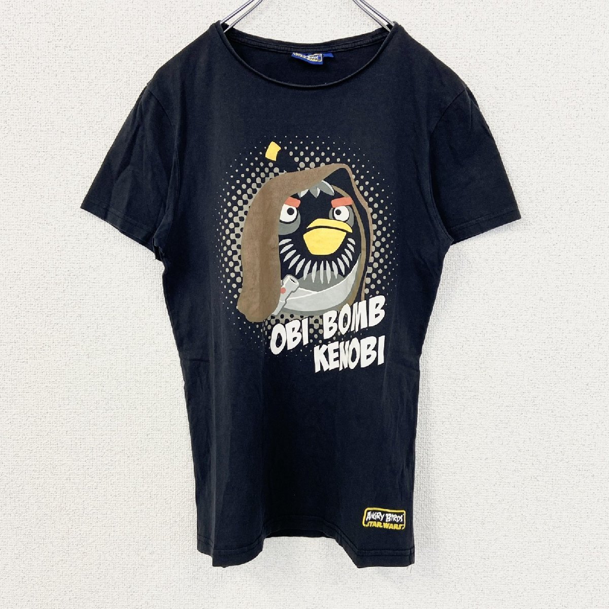 古着 used ANGRY BIRDS STARS WARS 半袖キャラクタープリントTシャツ ボム クルーネック 黒 Sサイズ拍卖