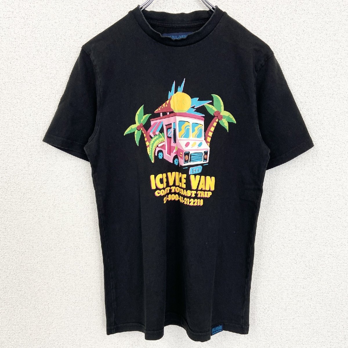 古着 used PULL&BEAR プルアンドベア 半袖デザインプリントTシャツ クルーネック バス 黒 XSサイズ拍卖