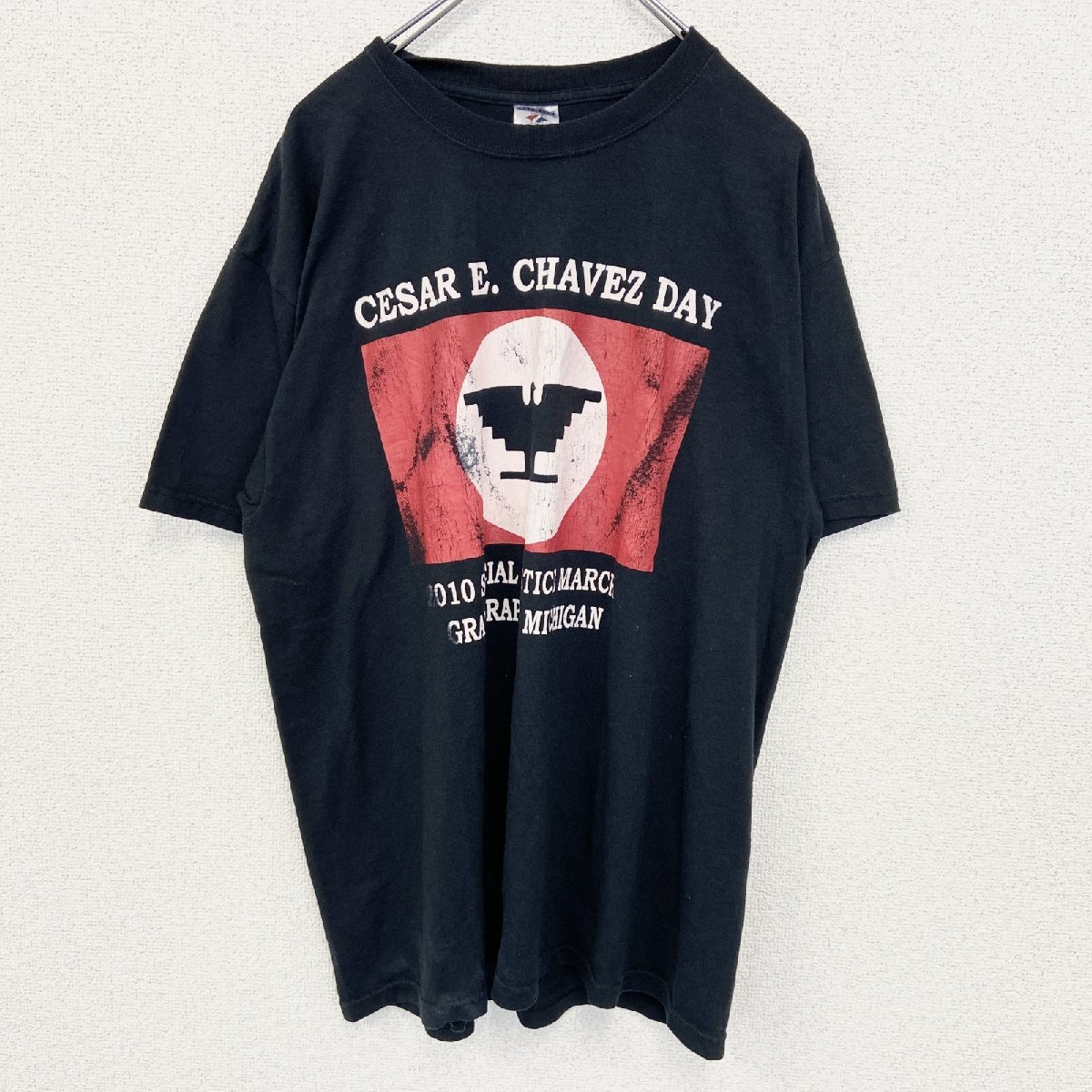 古着 used JERZEES ジャージーズ 半袖プリントTシャツ ビッグT セーサル チャベス クルーネック 黒 Lサイズ拍卖