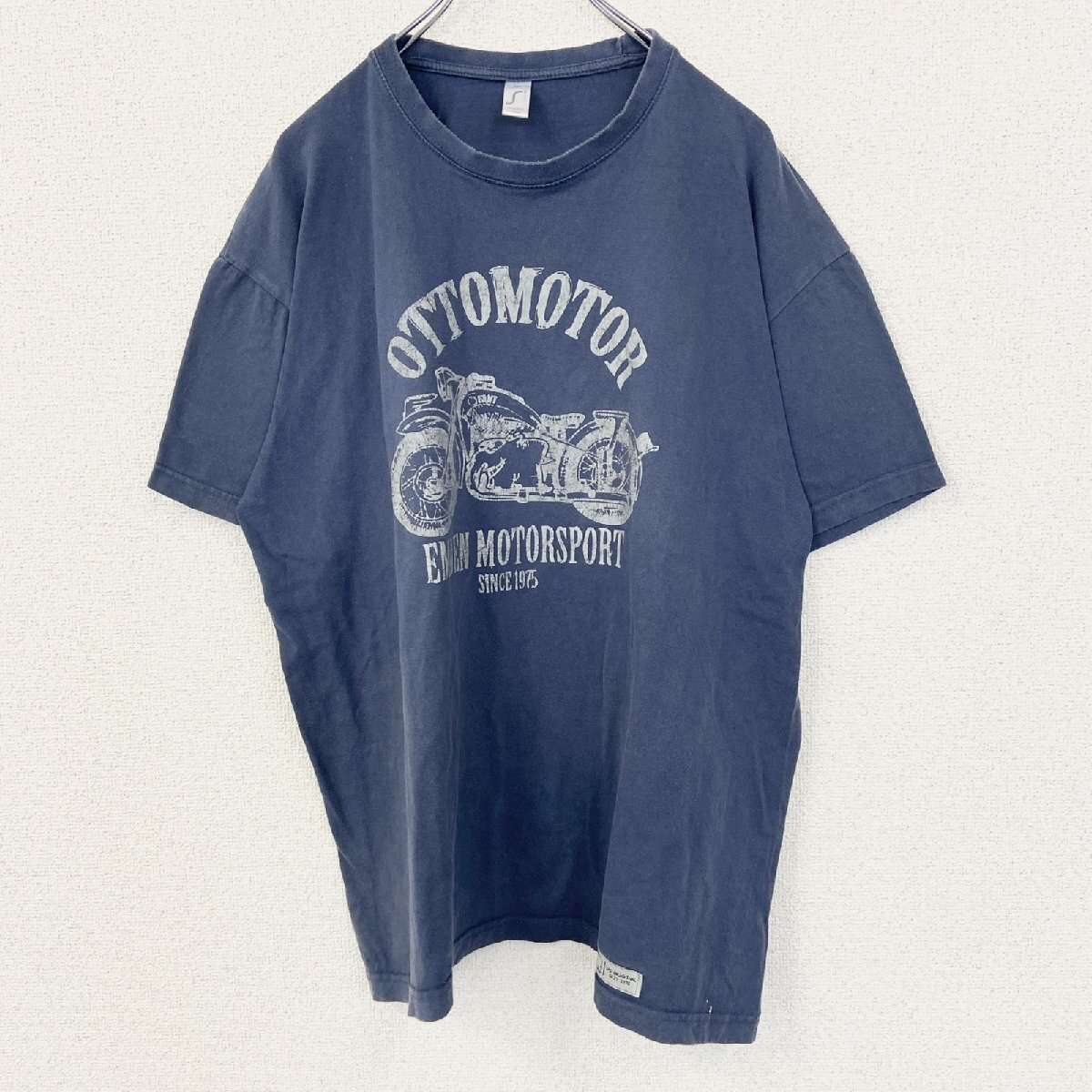 古着 used IMPERIAL 半袖プリントTシャツ バイクデザイン OTTOMOTOR クルーネック 青 レトロ 2XLサイズ拍卖