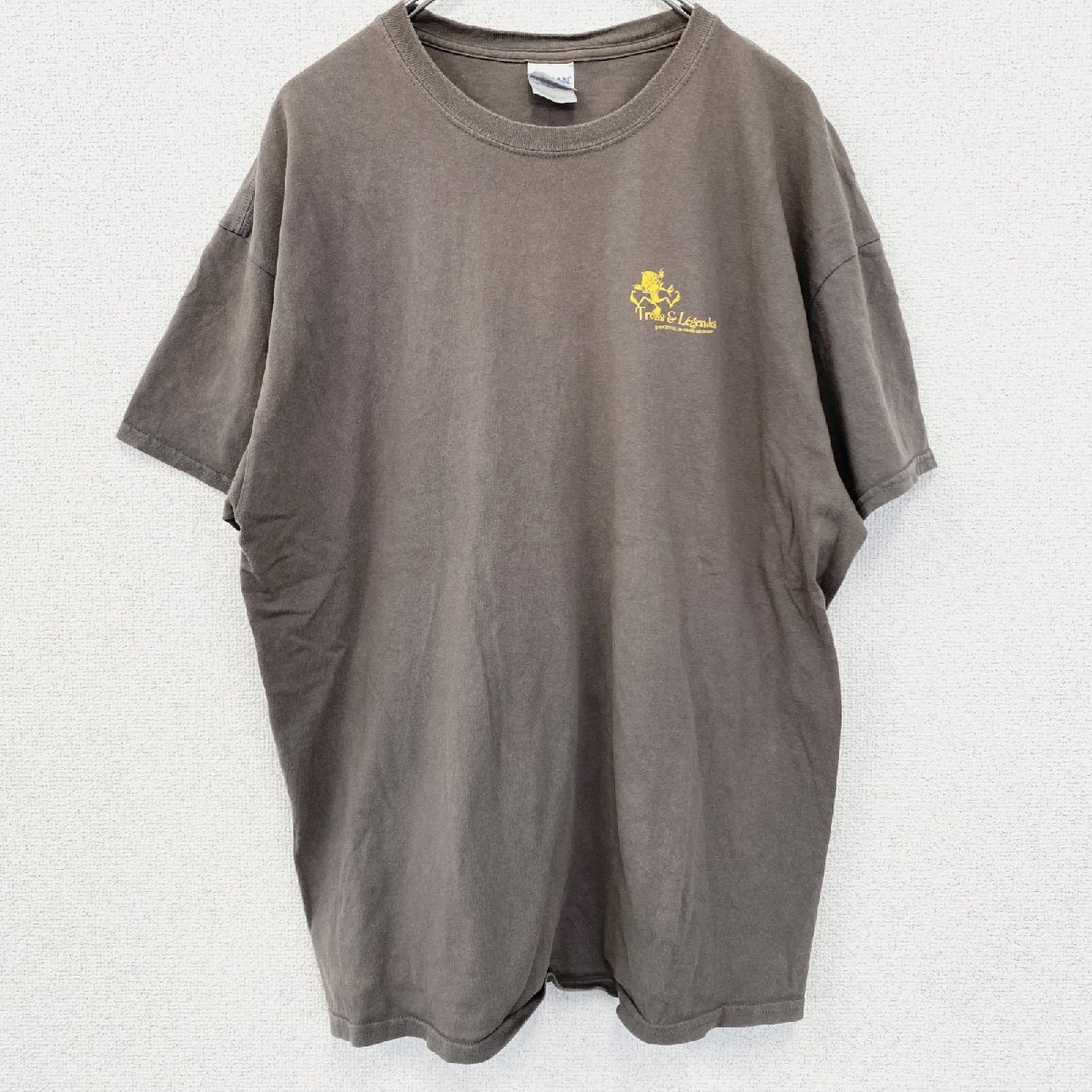 古着 used GILDAN ギルダン 半袖プリントTシャツ クルーネック レトロデザイン ブラウン バックプリント XLサイズ拍卖