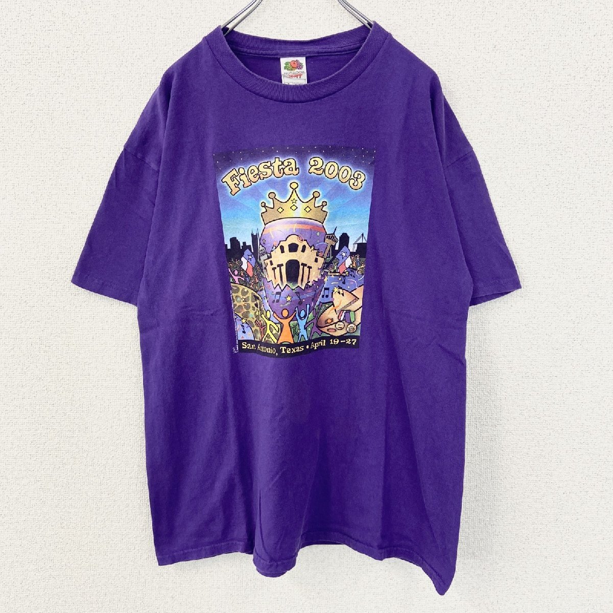 古着 used FRUIT OF THE LOOM 半袖プリントTシャツ ビッグT クルーネック 00s Y2K 紫 XLサイズ拍卖