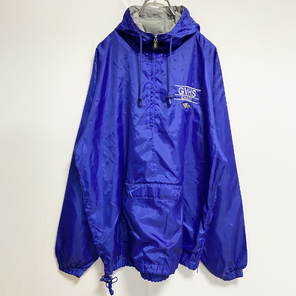 古着 used GTM 長袖ハーフジップナイロンプルオーバー アノラック ワンポイント刺繍 GVHS EAGLES 青 Lサイズ拍卖