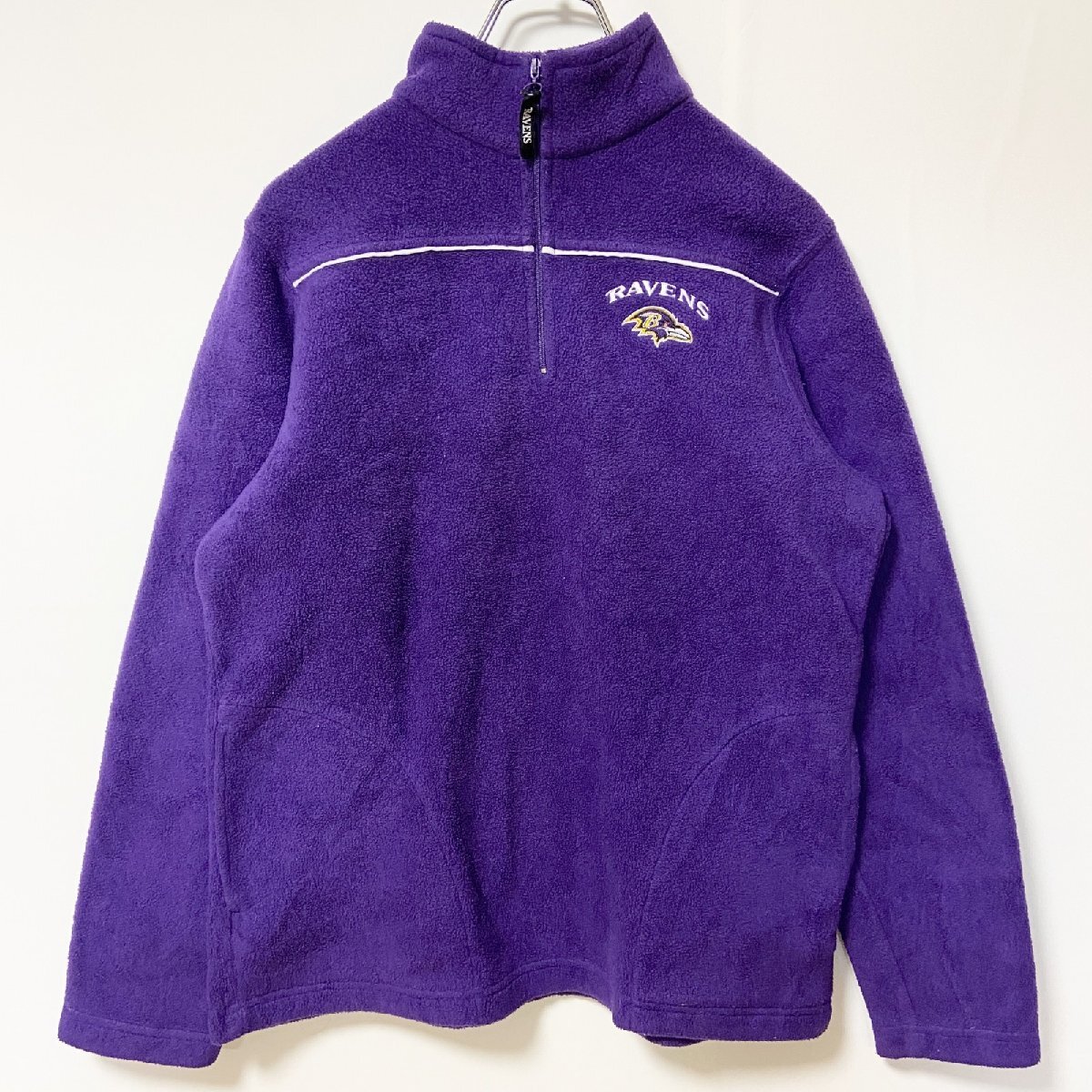 古着 used NFL RAVENS レイブンズ 長袖ハーフジップフリースジャケット ワンポイント刺〓 アメフト 紫 Lサイズ拍卖