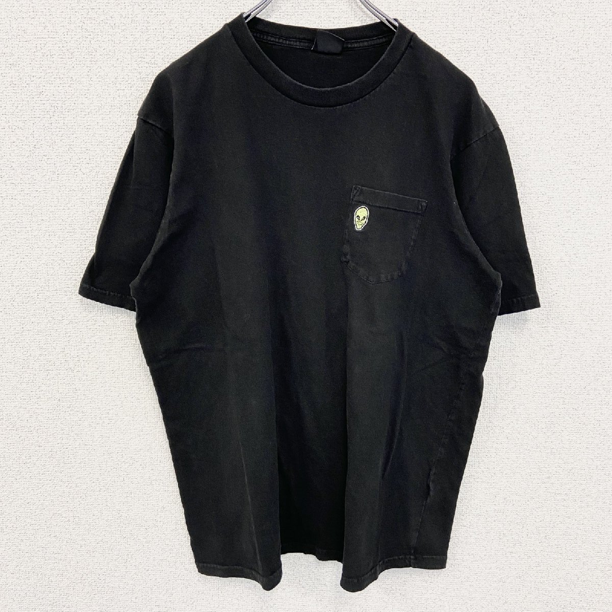 古着 used T-BAR 半袖ワンポイント刺繍Tシャツ Alien エイリアン 胸ポケット 黒 ブラック クルーネック Lサイズ拍卖