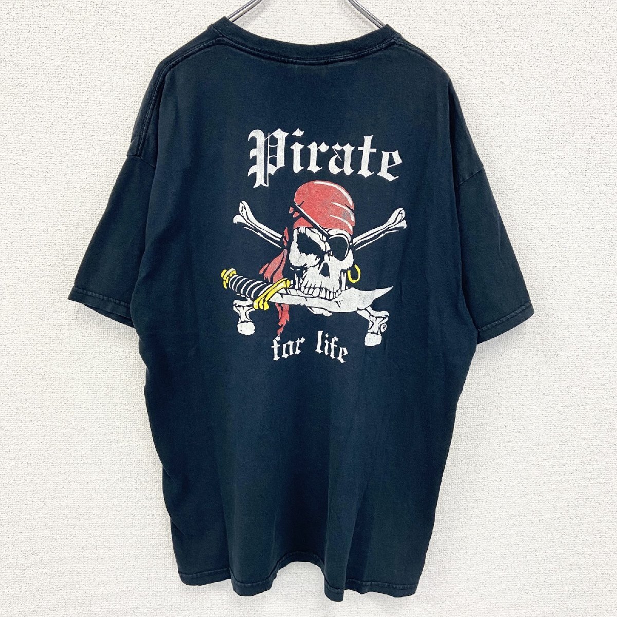 古着 used GILDAN ギルダン 半袖バックプリントTシャツ パイレーツ スカル 海賊 ドクロイラスト XLサイズ拍卖